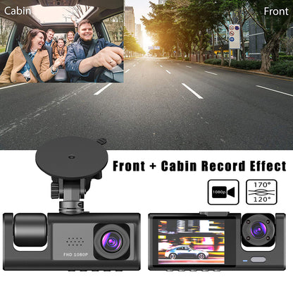 1080P Dual Lens Dash Cam with Front, Rear & Interior Recording