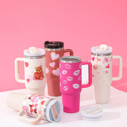 40 oz Insulated Stainless Steel Tumbler with Handle & Straw