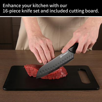 16-Piece Stainless Steel Knife Set with Block & Cutting Board