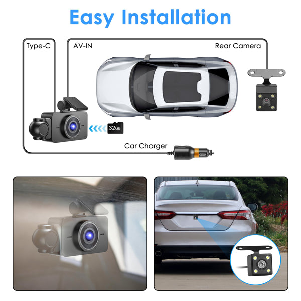 3-Channel Full HD Dash Cam with Front, Rear & Interior Cameras