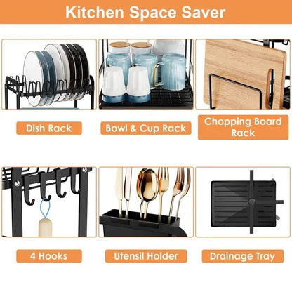 2-Tier Dish Drying Rack with Drainboard