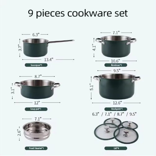 4-Piece Ceramic Nonstick Cookware Set with Steamer & Glass Lids