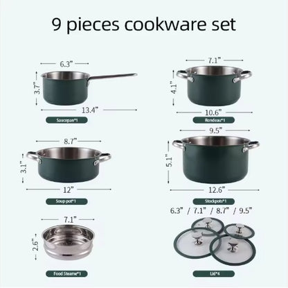 4-Piece Ceramic Nonstick Cookware Set with Steamer & Glass Lids