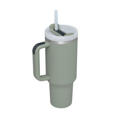 40 oz Insulated Stainless Steel Tumbler with Handle & Straw