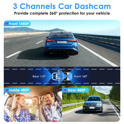 3-Channel Full HD Dash Cam with Front, Rear & Interior Cameras