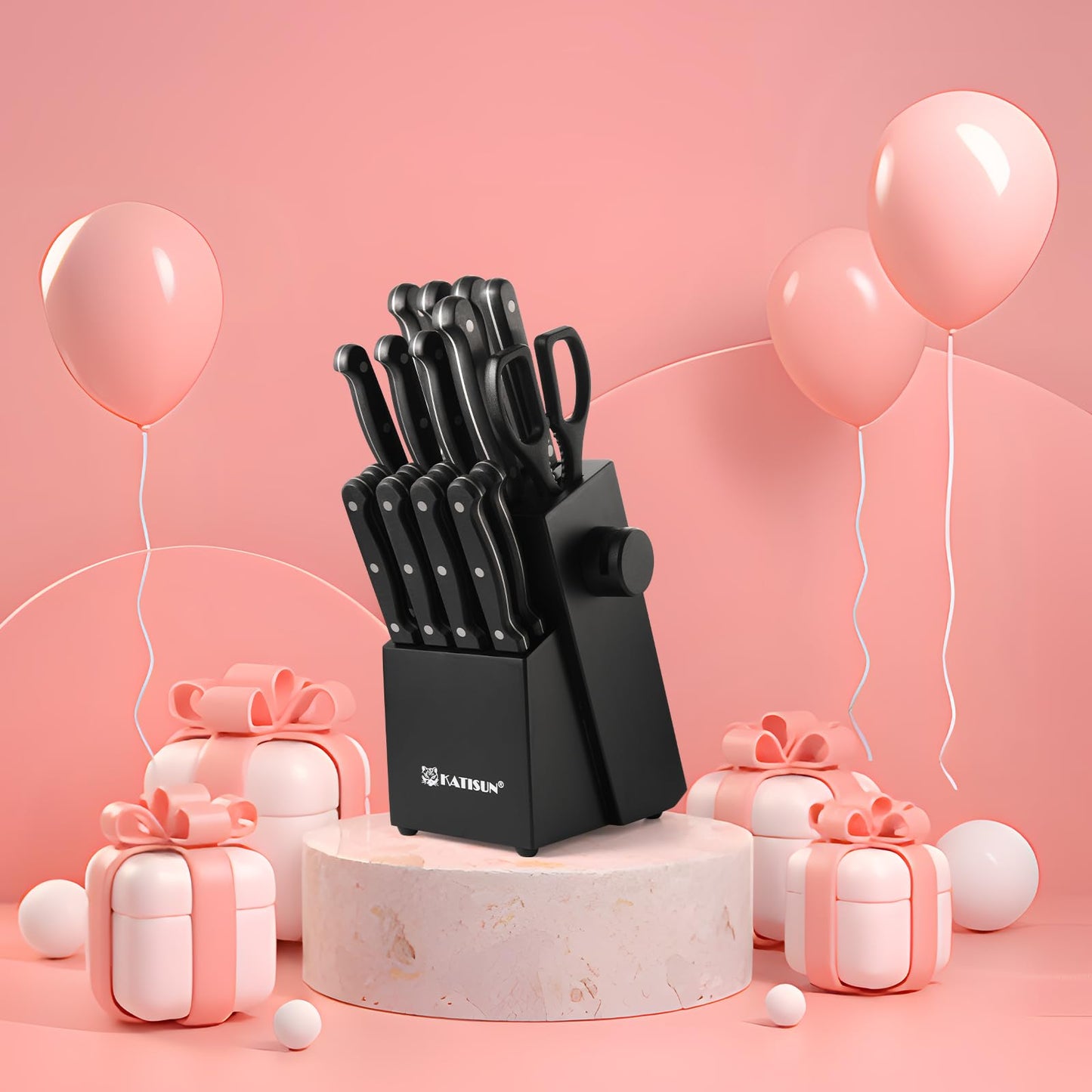19-Piece German Stainless Steel Knife Set with Block