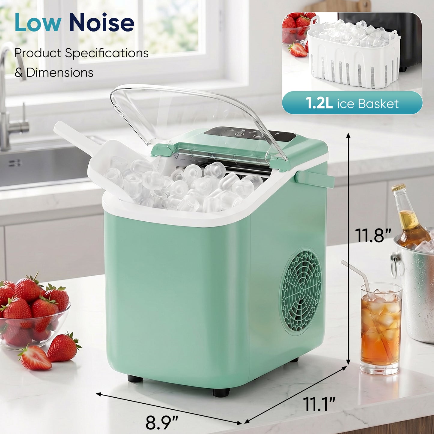 Portable Countertop Ice Maker – 9 Cubes in 6–8 Min, Quiet Operation