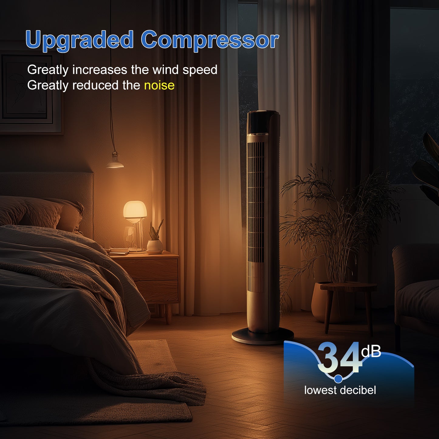Bladeless Tower Fan with Remote – 35-Inch Quiet Oscillating Fan for Indoor Cooling