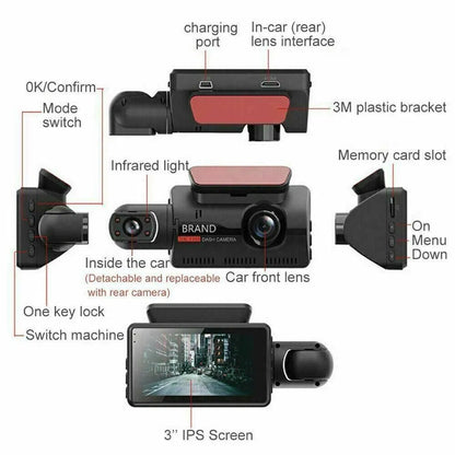 1080P Dual Lens Dash Cam with Front & Interior Camera