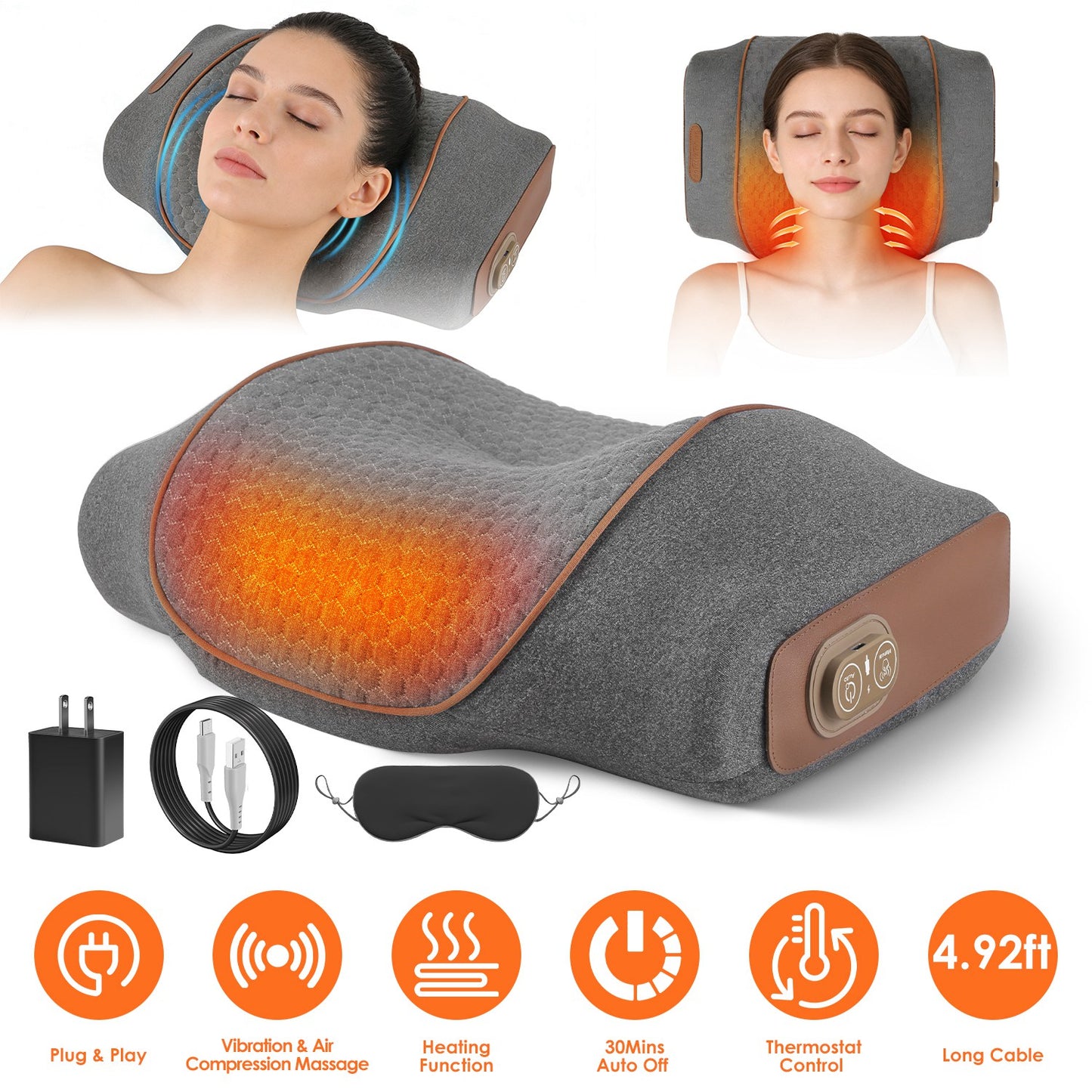 3-in-1 Neck Massager Pillow Ergonomic Massager With Heating Vibration Air Compression 30Min Timer For Neck Back Shoulder Pain Relief
