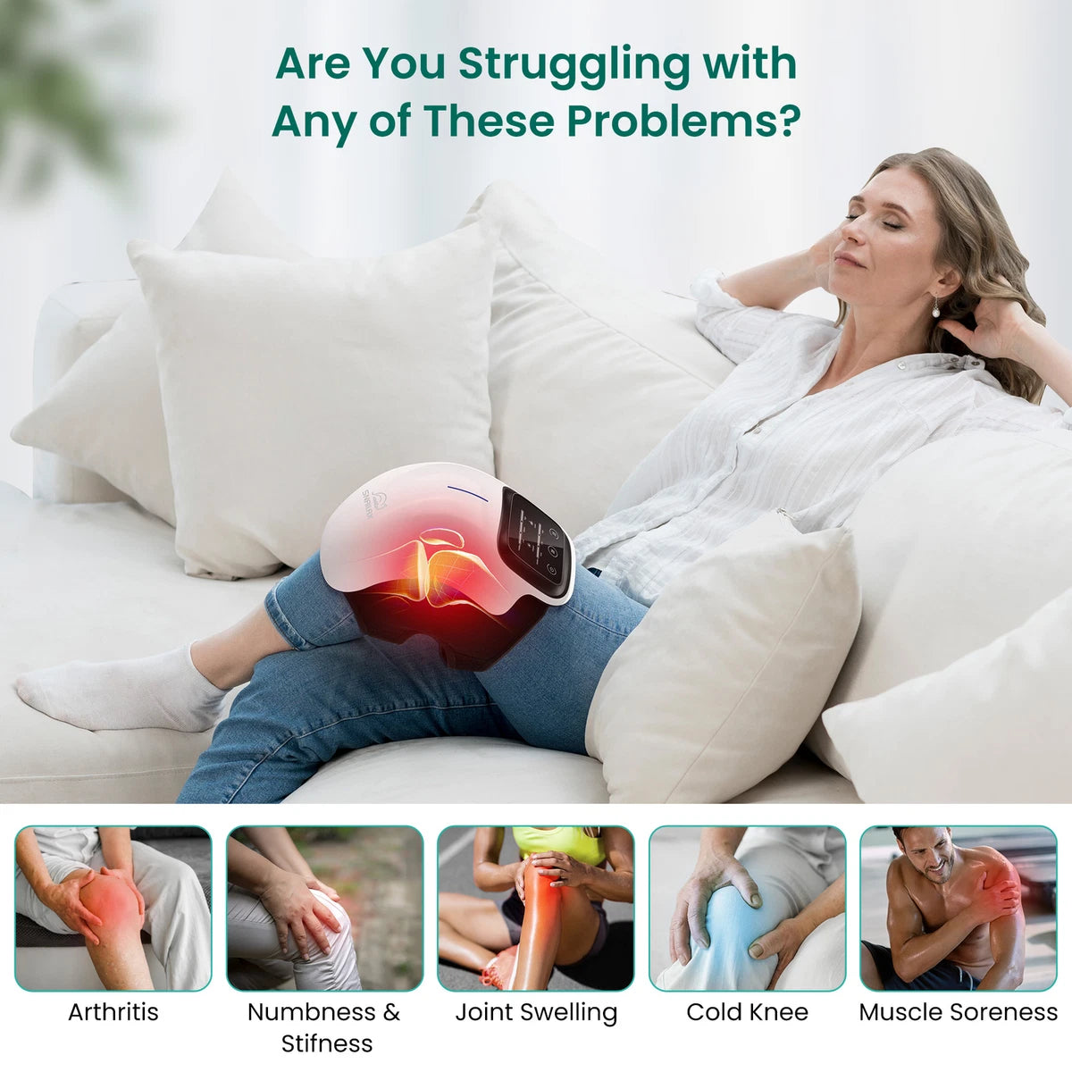 Heated Knee Massager with LED & Heat Therapy